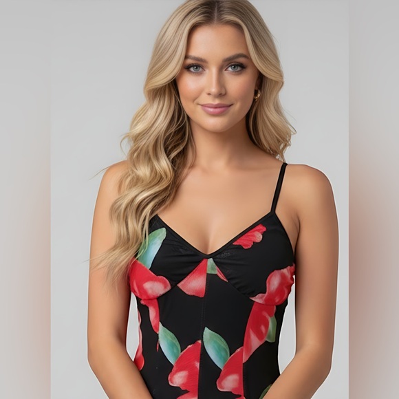 Chiffon Floral Print Overlay Hem Dress - Picture 2 of 9